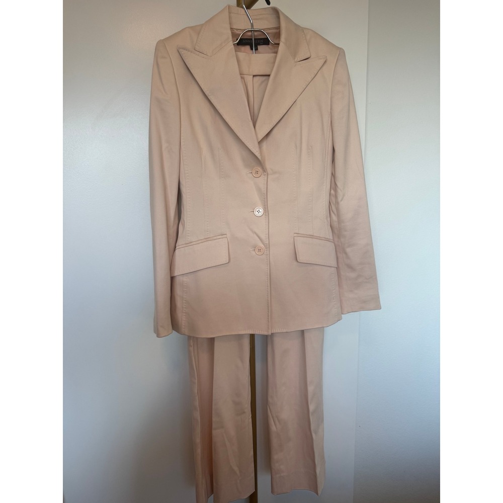 Anne Klein Peach Pink Cotton Blend Blazer Pants Suit Set Size 2